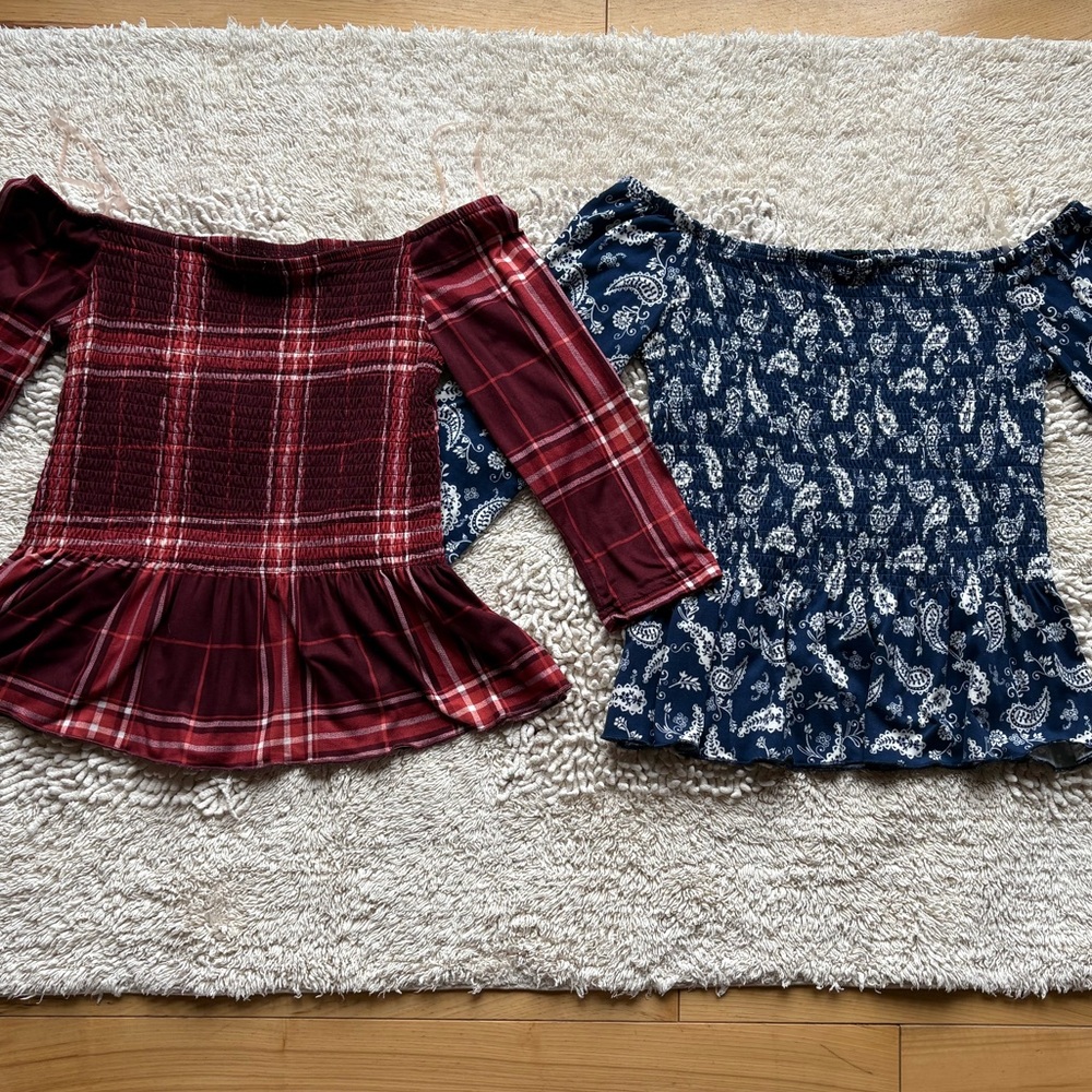 SET of Rue21 Plaid and Paisley Tops - Dusty Rose and Navy Blue